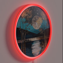 Charger l&#39;image dans la galerie, Whimsical lake scene at dusk with soft teal and glow.