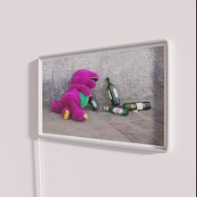 Charger l&#39;image dans la galerie, Add nostalgic humor with vibrant RGB Barney sad face sign