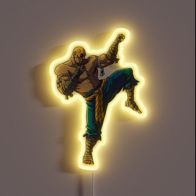 This neon artwork captures Sagat in full Muay Thai glory — mid-strike with intense energy and power! A knockout visual tribute for any *Street Fighter* fan or martial arts enthusiast. 🥊🔥