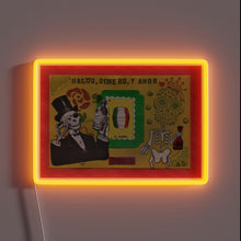 Charger l&#39;image dans la galerie, Vibrant RGB Lighting Illuminates Salud Dinero y Amor Skull Design