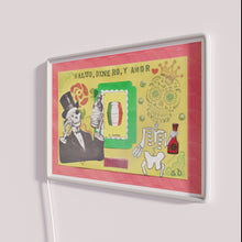 Charger l&#39;image dans la galerie, Vibrant Neon Bar Sign: Salud Dinero y Amor Skull Decor