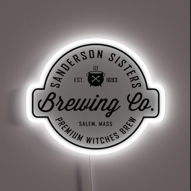 Sanderson Sisters Brewing Co. – a fictional Halloween-themed brand inspired by *Hocus Pocus*, referencing the Sanderson witches from Salem, 1693.
