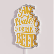 Charger l&#39;image dans la galerie, Eye-catching RGB neon sign promoting water conservation and beer drinking lifestyle.