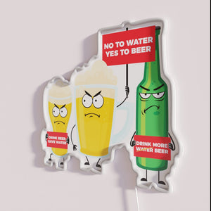 Eye-catching RGB neon sign promoting water conservation and responsible drinking habits.