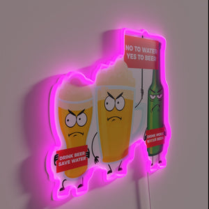 Quirky water conservation humor with colorful RGB LED accents