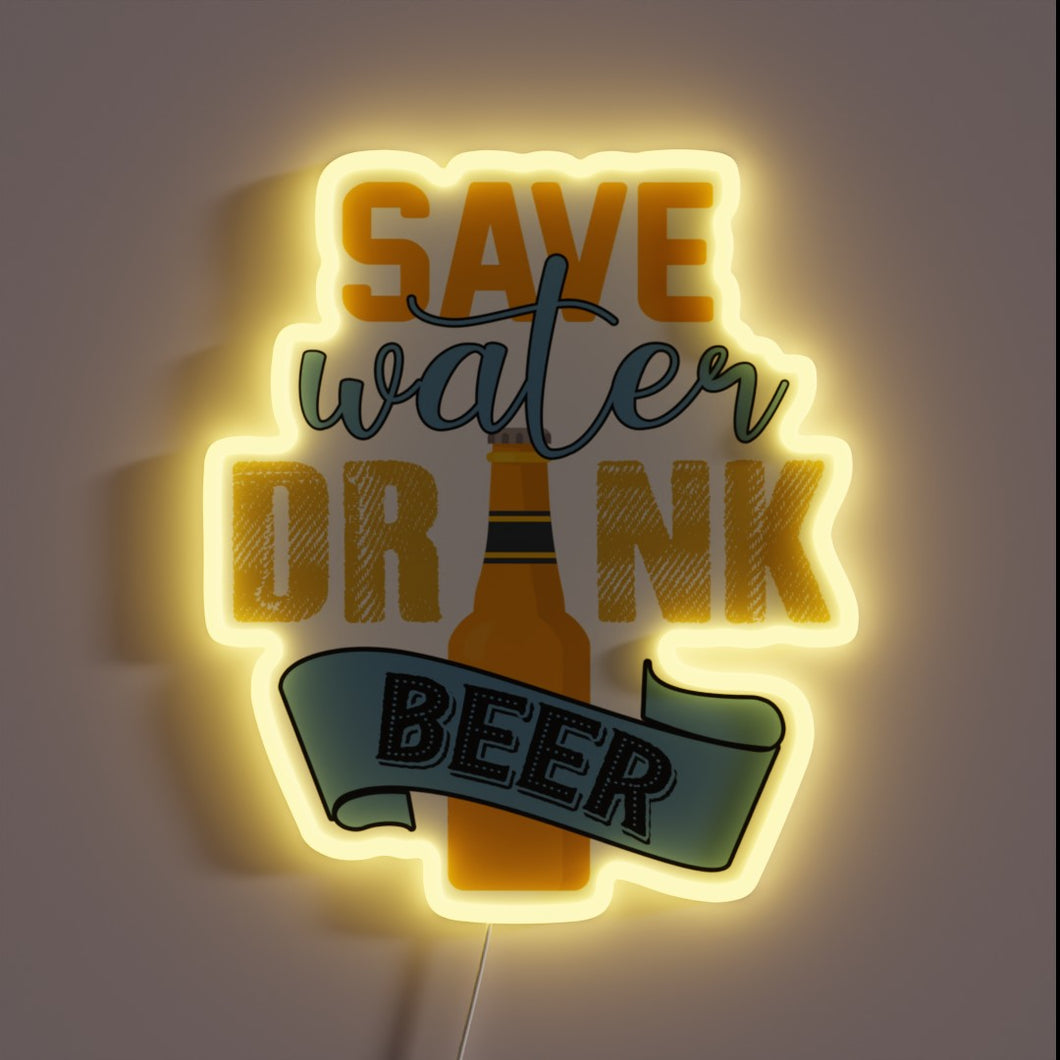 Water Conservation Message in Bold RGB Neon Sign Design