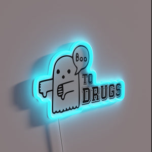 Say Boo to drugs in bold neon colorful lettering style.