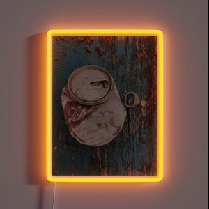 Vibrant LED light art featuring iconic Schlitz beer can design