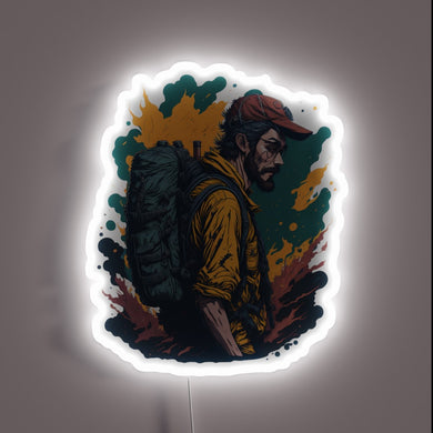 Vibrant campsite retreat illuminated by semi-realistic neon adventurer beacon