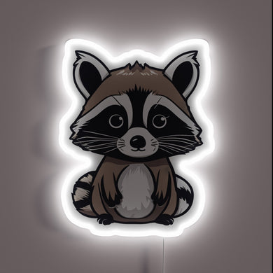 Whimsical semi-realistic raccoon in vibrant RGB neon lighting display.