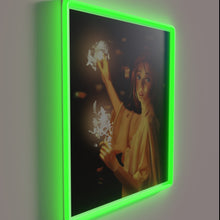 Charger l&#39;image dans la galerie, Glowing semi-realistic firework-inspired woman portrait in vibrant RGB neon lighting.