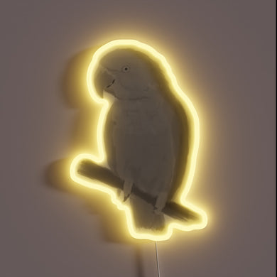 Vibrant, semi-realistic parakeet design with colorful neon glow accents.