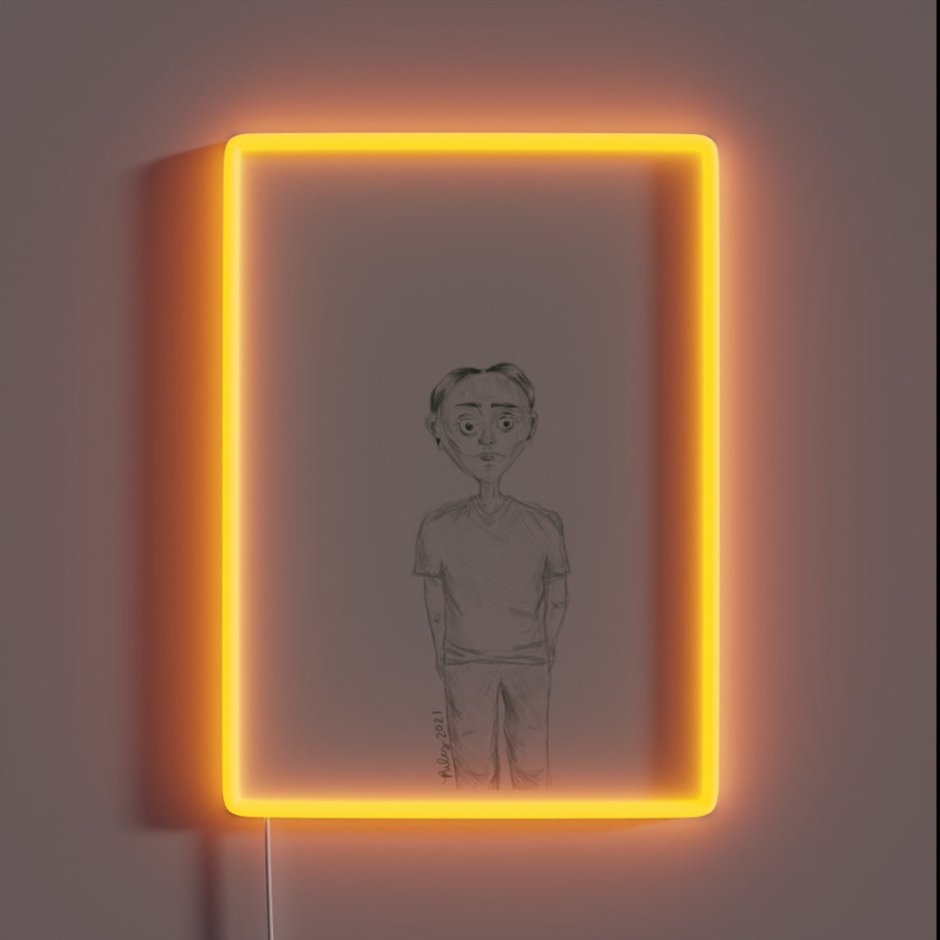 Colorful semi-realistic figurine illuminated by vibrant RGB neon lights