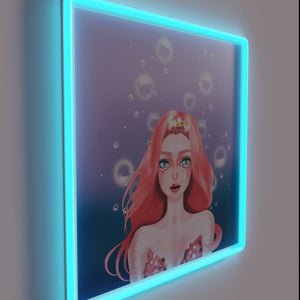 Glowing Semi-Realistic Underwater Scene with Colorful Neon Mermaid Portrait