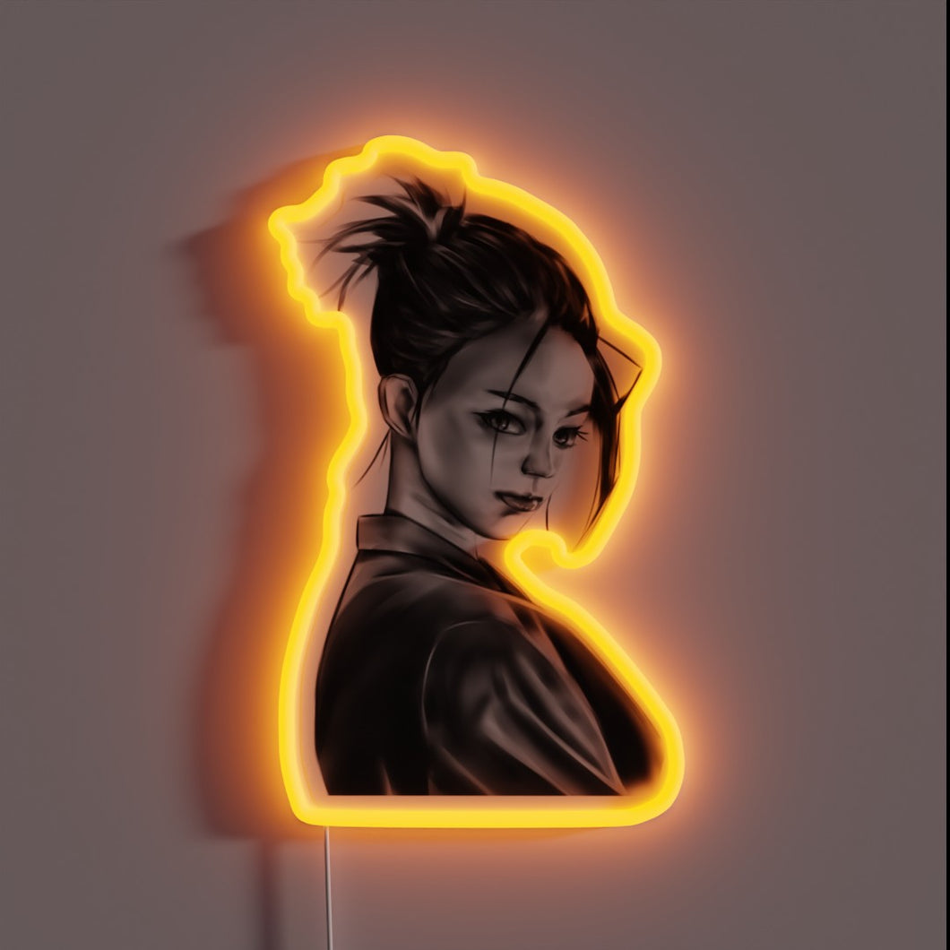 Vibrant Neon Portrait of Asian Woman in Semi-Realistic Color Scheme