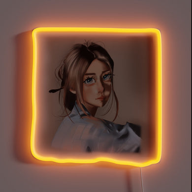 Vibrant Neon Portrait of Beautiful Young Woman Art Decor Sign