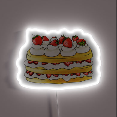 Vibrant Neon Sign Depicting Whimsical Strawberry Shortcake Scene Details
