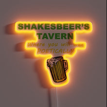 Charger l&#39;image dans la galerie, Neon beer tavern logo with Shakespeare&#39;s face in RGB lighting