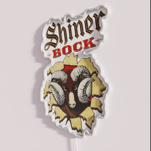 Texas-themed neon beer sign featuring Shiners Bock logo design