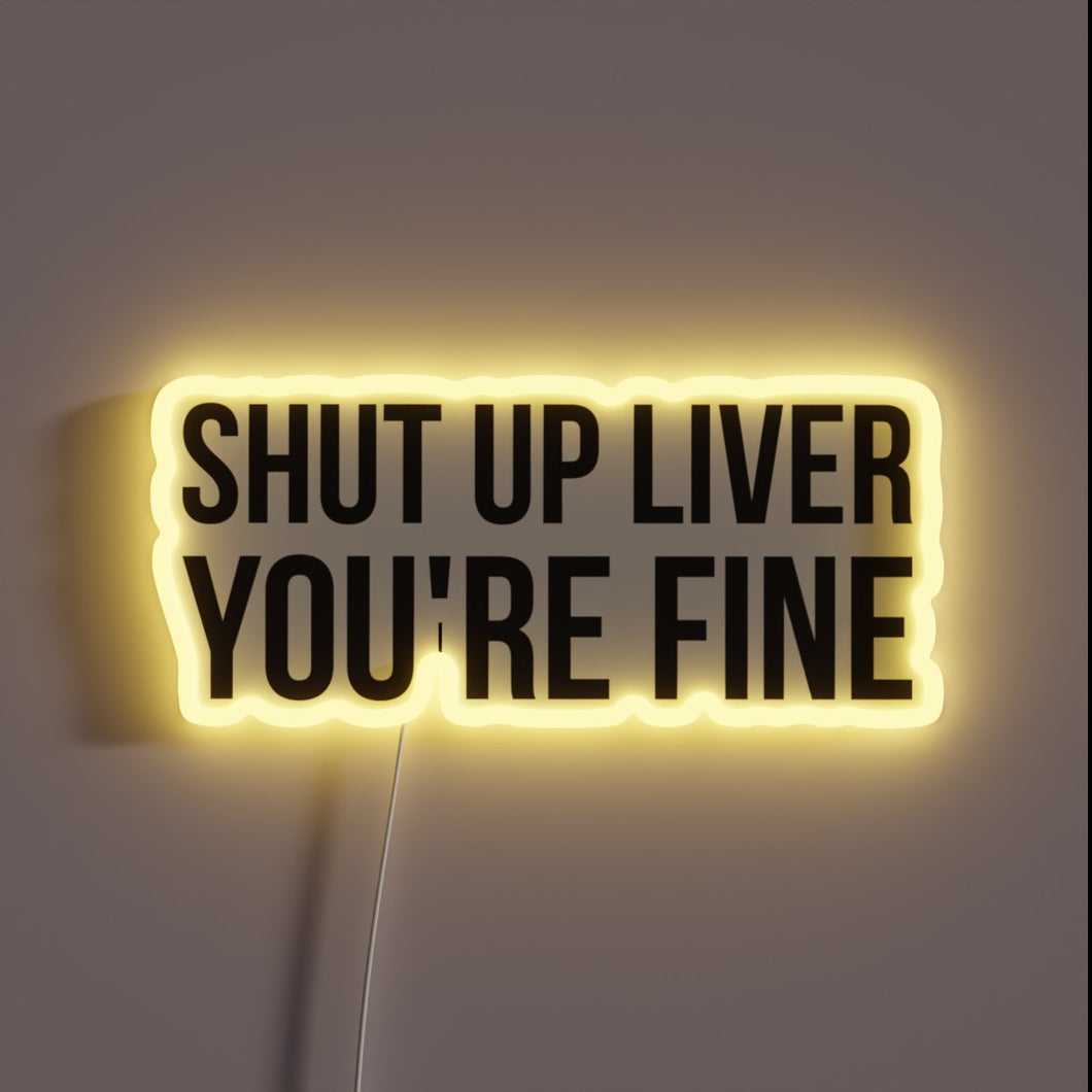 Colorful RGB Neon Sign with Sarcastic Liver Health Warning Message