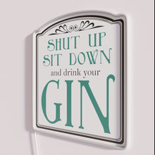 Charger l&#39;image dans la galerie, Vibrant RGB neon bar decor with cheeky gin drinking humor.