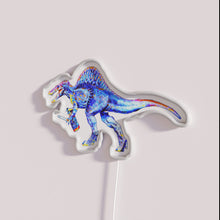 Charger l&#39;image dans la galerie, Vintage prehistoric Spinosaurus dinosaur decor with colorful RGB LED lighting.