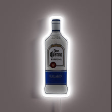 Charger l&#39;image dans la galerie, Neon sign shaped like a Jose Cuervo Especial Silver Tequila bottle with white and blue accents and a cool white glow.

