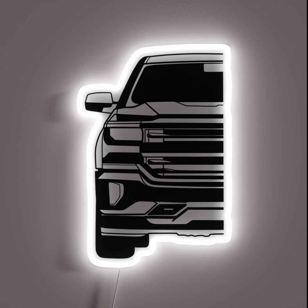 Bold, eye-catching LED neon sign in silver and red hues.