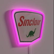 Charger l&#39;image dans la galerie, Vintage Sinclair Oil logo illuminated with RGB colorful neon glow.