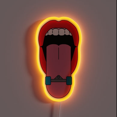 This neon sign is tongue-out rebellious — literally! A bold lip, a daring tongue, and a skateboard twist make this piece pure attitude on the wall. 🛹💋 Let your space speak loud and skate proud.