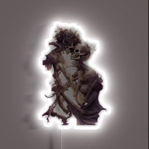 Whimsical Neon Sign Featuring a Lovable Ghostly Skeleton Couple Together.