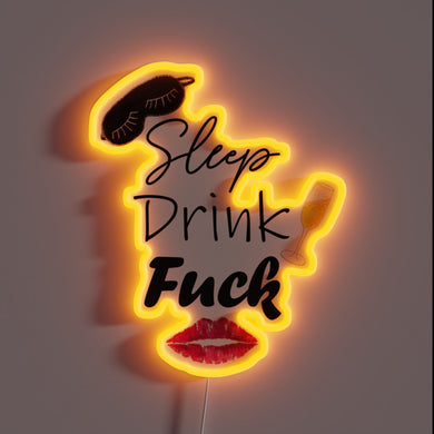 Neon sign with bold, colorful letters for provocative slumber solution.