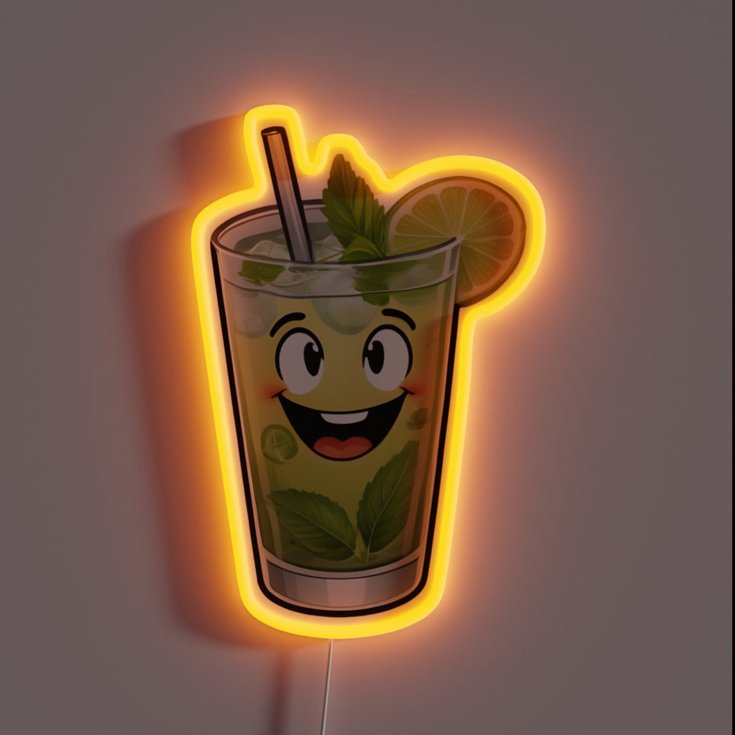 Eye-catching RGB Neon Sign Featuring A Happy Mojito Design