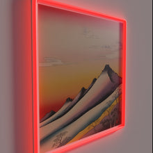 Charger l&#39;image dans la galerie, Softly glowing ukiyo-e inspired evening scene with snowy mountain backdrop.