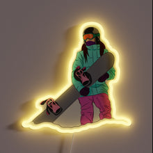 Charger l&#39;image dans la galerie, Vibrant Neon Sign Depicting a Stylish Female Snowboarder in Action