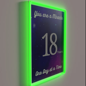 Neon Anniversary Sign Celebrating 18 Years of Sobriety and Recovery