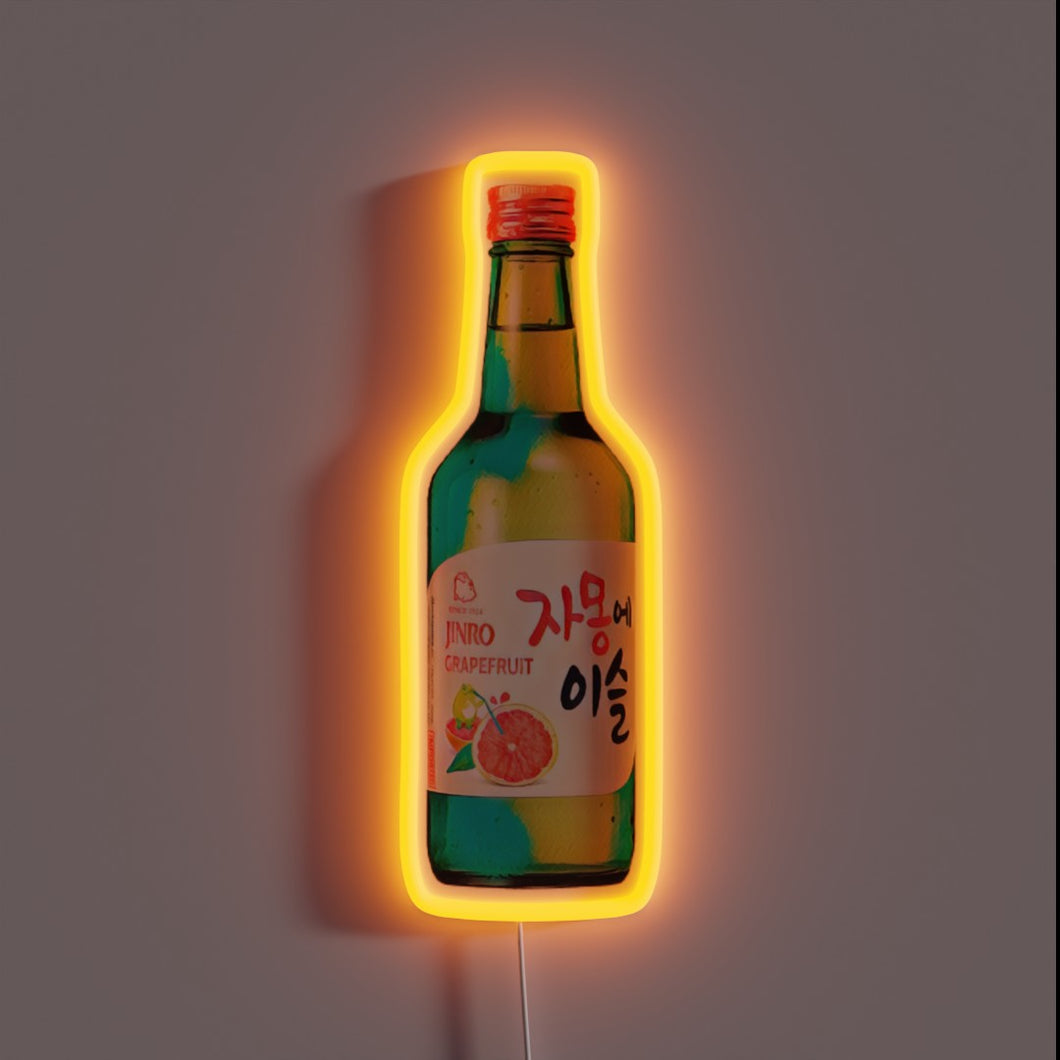 Eye-catching Soju brand neon sign with vibrant RGB color accents