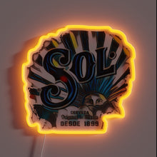 Charger l&#39;image dans la galerie, Glowing &quot;Sol Cerveza&quot; neon sign in vibrant RGB colors