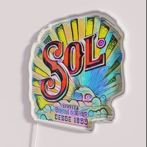 Colorful Mexican-themed Sol Cerveza beer sign with vibrant RGB lighting effects