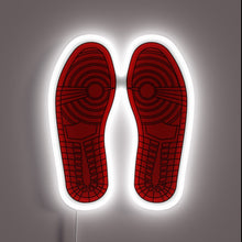 Charger l&#39;image dans la galerie, Those iconic outsoles are unmistakable—Air Jordan 1 vibes all day. The white neon outline gives it that gallery sneakerhead energy. 🔥👟🖼️