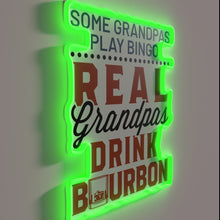 Charger l&#39;image dans la galerie, Boldly colorful neon sign celebrating grandfather&#39;s love of bourbon and bingo