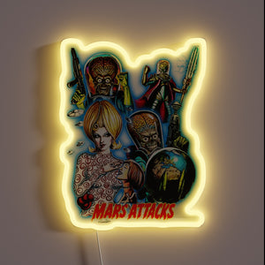 Vintage Mars Attacks Retro Neon Sign Art Decor Collectible Novelty