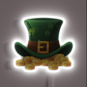 Lucky Leprechaun Hat Accessory with Glowing Gold Neon Sign Effect