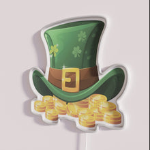 Charger l&#39;image dans la galerie, St. Patrick&#39;s Day-themed dwarf hat illuminated by gold RGB neon light.