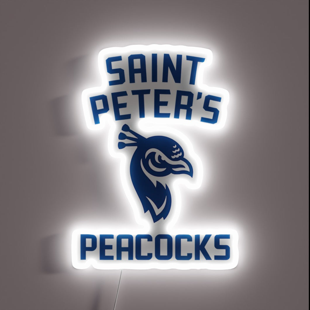 Vibrant St. Peter's Peacocks Iconic Neon Sign in Rich Colors