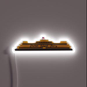 Vibrant LED lighting captures iconic Staten Island Ferry nostalgic charm.