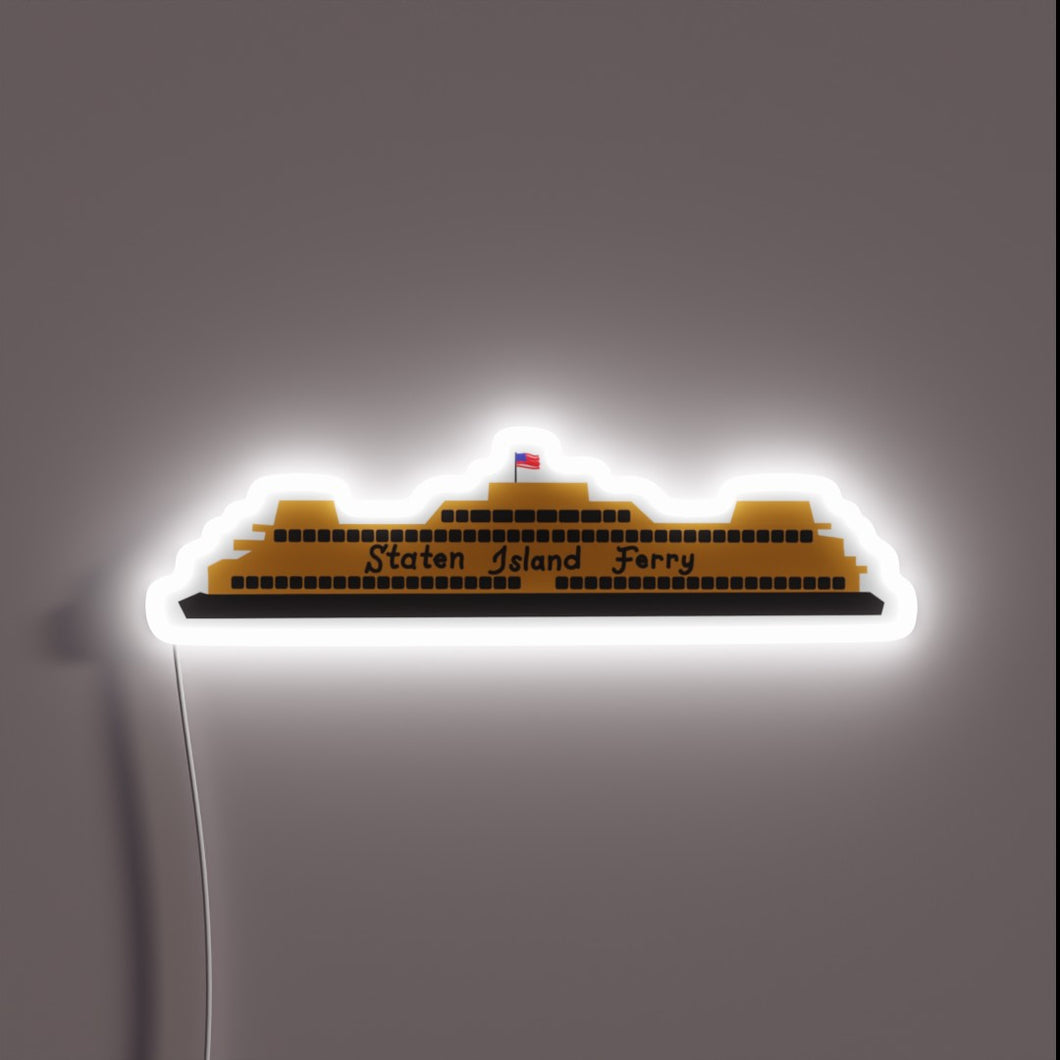 Vibrant LED lighting captures iconic Staten Island Ferry nostalgic charm.