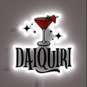 Vibrant neon strawberry daiquiri cocktail drink wall decor sign light.