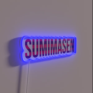 Sumimasen James May Japanese phrase neon sign with colorful lighting.