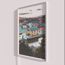 Charger l&#39;image dans la galerie, Neon Sign Art: Quidi Vidi Newfoundland Coastal Sunset Colorful Illumination Display